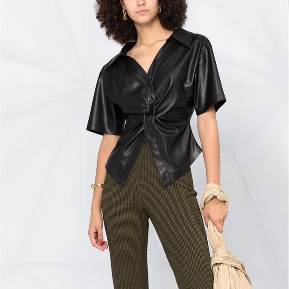 House of Harlow Black Vegan Leather Top - Size S - Picture 4 of 13